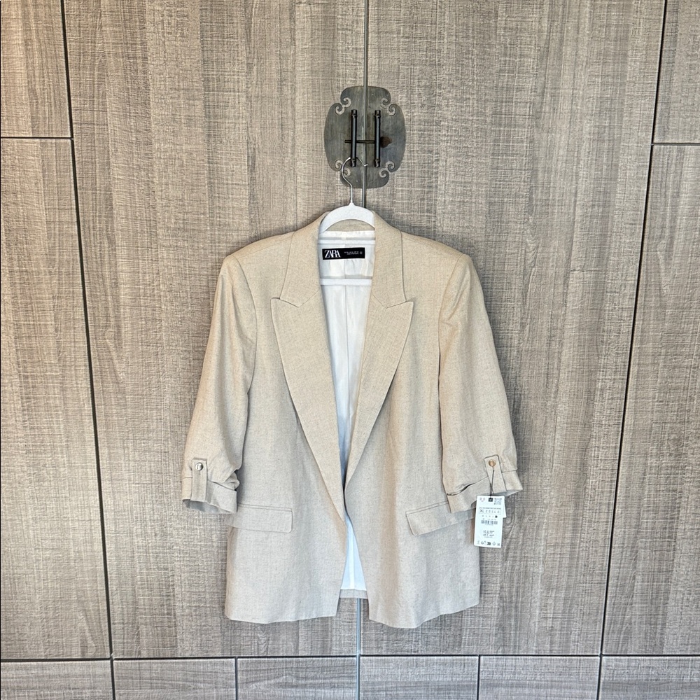 Zara‎ Linen Blend Rolled Sleeves Blazer